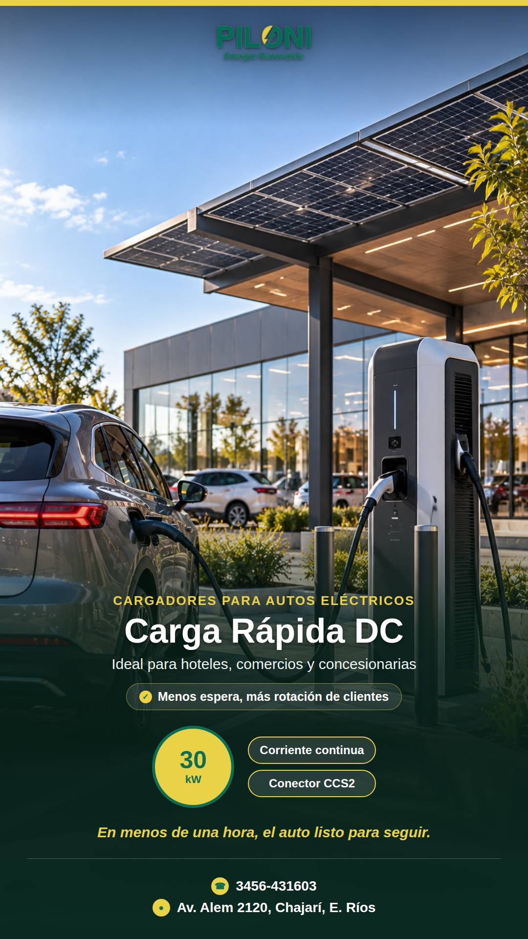 Cargador rápido DC 30kW para hoteles, comercios y concesionarias - Piloni Energía Renovable