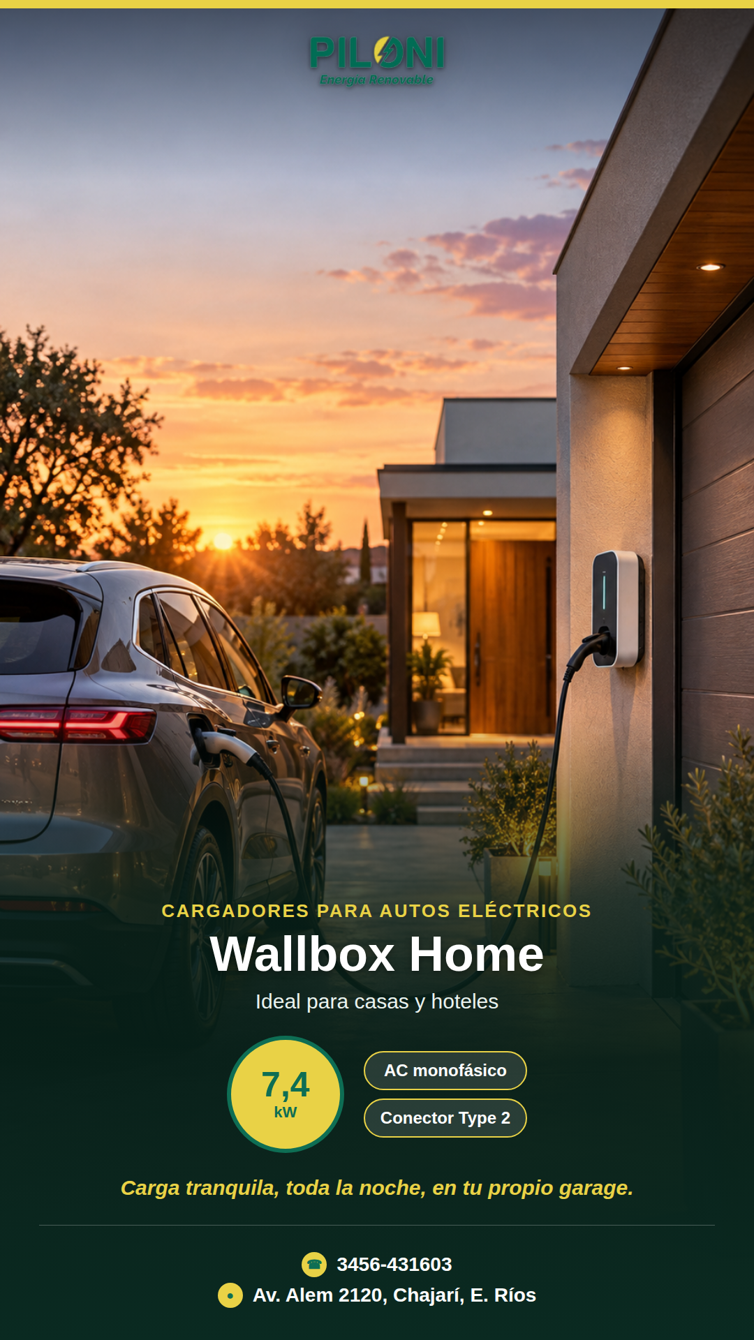 Wallbox Home 7.4kW para carga de auto eléctrico en casa - Piloni Energía Renovable